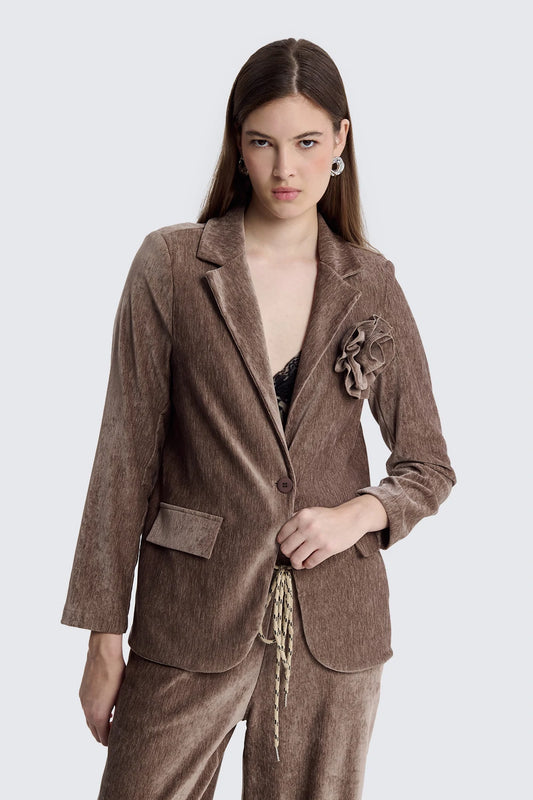 Giacca ciniglia con fiore